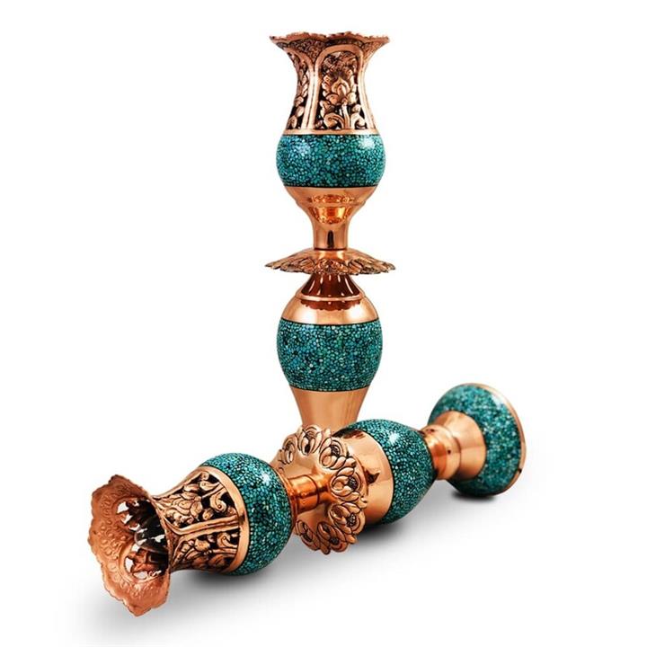 گلدان لاله فیروزه کوبی 43 سانتی قلم زنی شده شبکه بری